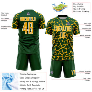 Custom Green Gold-White Abstract Network Splash Sublimation Soccer Uniform Jersey