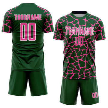 Custom Green Pink-White Abstract Network Splash Sublimation Soccer Uniform Jersey