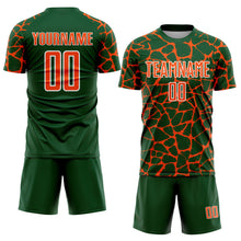 Load image into Gallery viewer, Custom Green Orange-White Abstract Network Splash Sublimation Soccer Uniform Jersey
