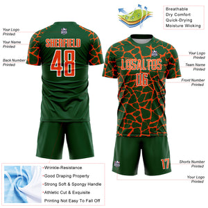 Custom Green Orange-White Abstract Network Splash Sublimation Soccer Uniform Jersey