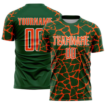 Custom Green Orange-White Abstract Network Splash Sublimation Soccer Uniform Jersey