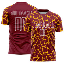 Load image into Gallery viewer, Custom Crimson Gold-White Abstract Network Splash Sublimation Soccer Uniform Jersey
