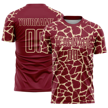 Custom Crimson Cream Abstract Network Splash Sublimation Soccer Uniform Jersey