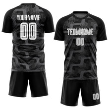 Load image into Gallery viewer, Custom Black White-Steel Gray Line Sublimation Soccer Uniform Jersey
