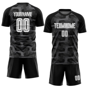 Custom Black White-Steel Gray Line Sublimation Soccer Uniform Jersey