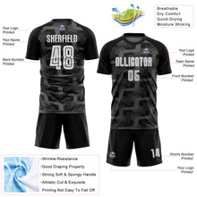 Load image into Gallery viewer, Custom Black White-Steel Gray Line Sublimation Soccer Uniform Jersey
