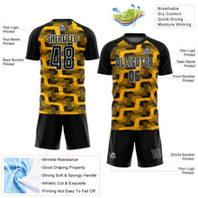 Load image into Gallery viewer, Custom Black Gold-White Line Sublimation Soccer Uniform Jersey
