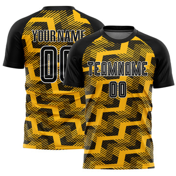 Custom Black Gold-White Line Sublimation Soccer Uniform Jersey