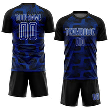 Load image into Gallery viewer, Custom Black Royal-White Line Sublimation Soccer Uniform Jersey
