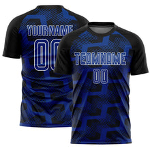 Load image into Gallery viewer, Custom Black Royal-White Line Sublimation Soccer Uniform Jersey
