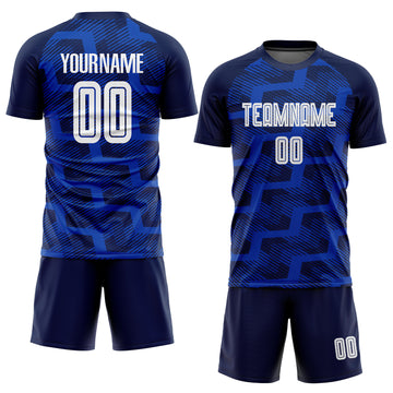 Custom Navy White-Thunder Blue Line Sublimation Soccer Uniform Jersey