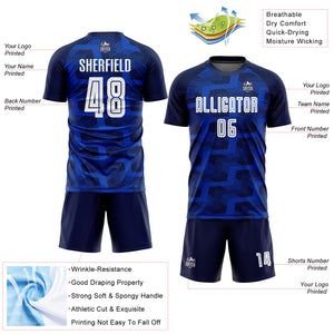 Custom Navy White-Thunder Blue Line Sublimation Soccer Uniform Jersey