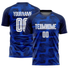 Load image into Gallery viewer, Custom Navy White-Thunder Blue Line Sublimation Soccer Uniform Jersey
