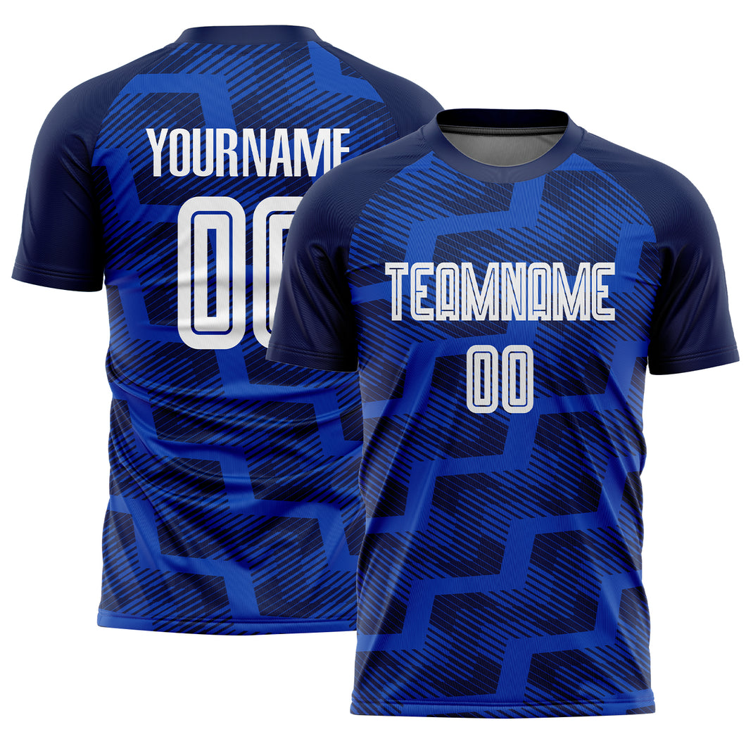 Custom Navy White-Thunder Blue Line Sublimation Soccer Uniform Jersey