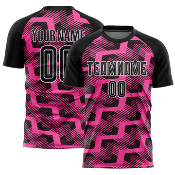 Custom Black Pink-White Line Sublimation Soccer Uniform Jersey