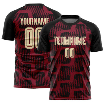 Custom Black Cream-Crimson Line Sublimation Soccer Uniform Jersey