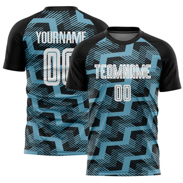 Custom Black White-Shadow Blue Line Sublimation Soccer Uniform Jersey