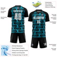 Load image into Gallery viewer, Custom Black White-Teal Line Sublimation Soccer Uniform Jersey
