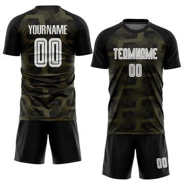 Custom Black White-Olive Line Sublimation Soccer Uniform Jersey