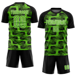 Custom Black Aurora Green-White Line Sublimation Soccer Uniform Jersey