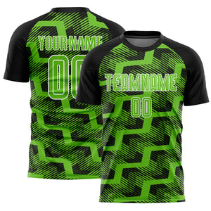 Custom Black Aurora Green-White Line Sublimation Soccer Uniform Jersey