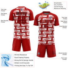 Load image into Gallery viewer, Custom Red Black-White Line Sublimation Soccer Uniform Jersey
