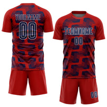 Load image into Gallery viewer, Custom Red Navy-White Line Sublimation Soccer Uniform Jersey
