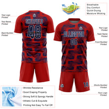 Load image into Gallery viewer, Custom Red Navy-White Line Sublimation Soccer Uniform Jersey
