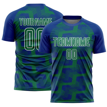 Custom Royal Kelly Green-White Line Sublimation Soccer Uniform Jersey