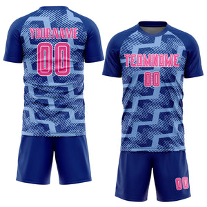 Custom Royal Pink-Light Blue Line Sublimation Soccer Uniform Jersey