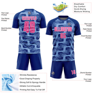 Custom Royal Pink-Light Blue Line Sublimation Soccer Uniform Jersey