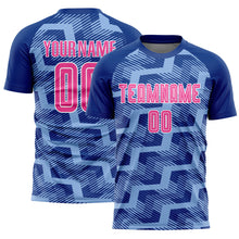 Load image into Gallery viewer, Custom Royal Pink-Light Blue Line Sublimation Soccer Uniform Jersey
