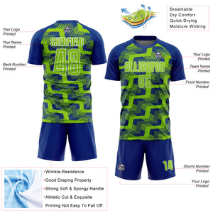 Custom Royal Neon Green-White Line Sublimation Soccer Uniform Jersey