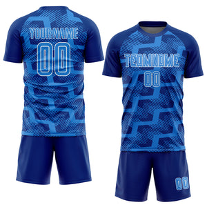 Custom Royal Powder Blue-White Line Sublimation Soccer Uniform Jersey