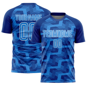 Custom Royal Powder Blue-White Line Sublimation Soccer Uniform Jersey