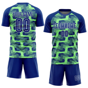 Custom Royal Pea Green-White Line Sublimation Soccer Uniform Jersey