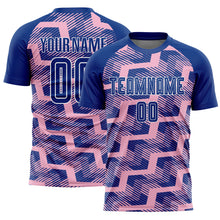 Load image into Gallery viewer, Custom Royal Light Pink-White Line Sublimation Soccer Uniform Jersey
