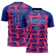 Load image into Gallery viewer, Custom Royal Neon Pink-White Line Sublimation Soccer Uniform Jersey
