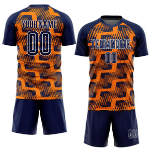 Custom Navy Bay Orange-White Line Sublimation Soccer Uniform Jersey