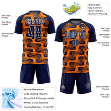 Load image into Gallery viewer, Custom Navy Bay Orange-White Line Sublimation Soccer Uniform Jersey
