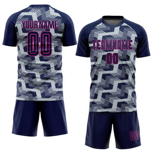 Custom Navy Silver-Pink Line Sublimation Soccer Uniform Jersey