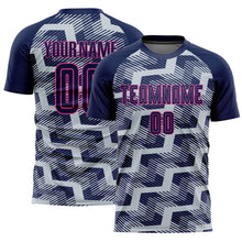 Load image into Gallery viewer, Custom Navy Silver-Pink Line Sublimation Soccer Uniform Jersey
