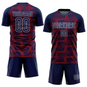 Custom Navy Crimson-White Line Sublimation Soccer Uniform Jersey