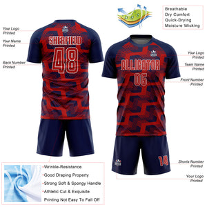 Custom Navy Red-White Line Sublimation Soccer Uniform Jersey