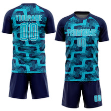 Load image into Gallery viewer, Custom Navy Lakes Blue-White Line Sublimation Soccer Uniform Jersey
