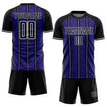 Load image into Gallery viewer, Custom Black Dark Purple-White Line Sublimation Soccer Uniform Jersey
