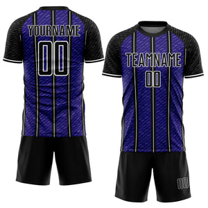 Custom Black Dark Purple-White Line Sublimation Soccer Uniform Jersey