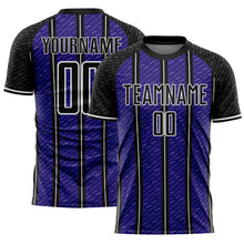 Load image into Gallery viewer, Custom Black Dark Purple-White Line Sublimation Soccer Uniform Jersey
