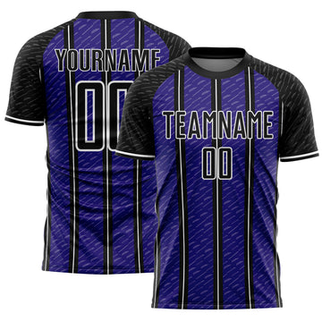 Custom Black Dark Purple-White Line Sublimation Soccer Uniform Jersey