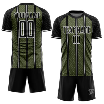 Custom Black Olive-White Line Sublimation Soccer Uniform Jersey